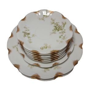 Haviland Limoges Set Schleiger 67 Pink Green Floral Dinner Plates and Saucers